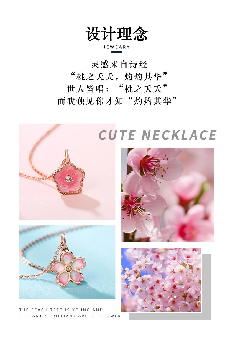 Photo of peach blossom pendant necklace. design concept