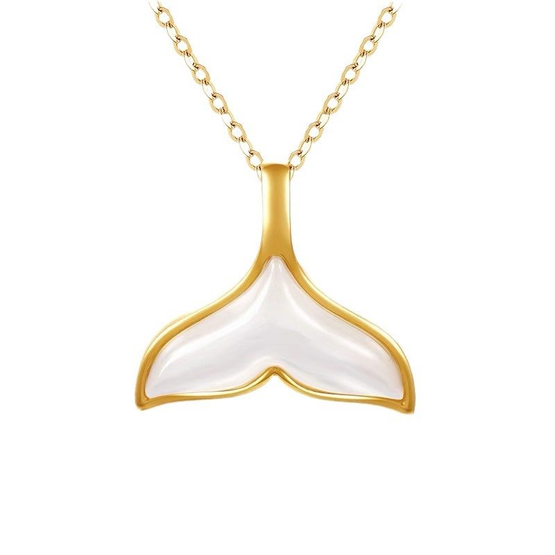 Bright 18K gold white fritillary fishtail collarbone chain, rose gold sparkle, elegant Muse must-have choice!