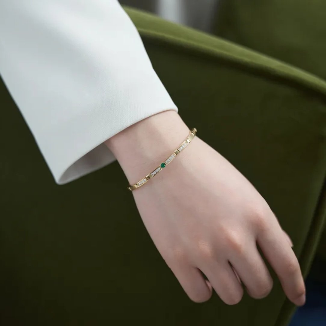 Gold-plated cuff bracelets with gemstones