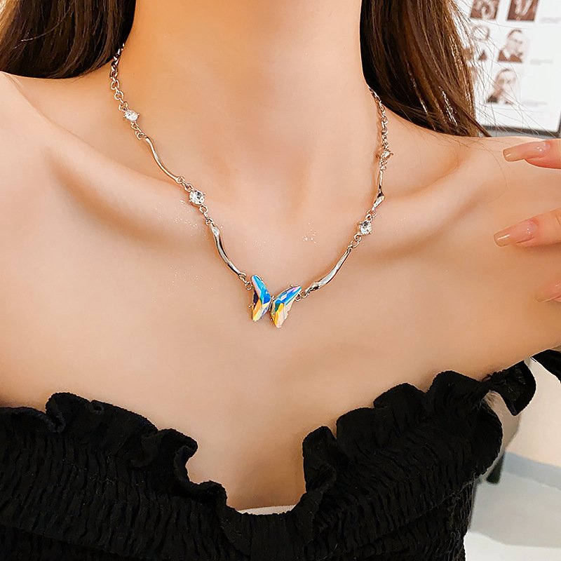 img: Titanium steel colorful diamond butterfly necklace - Seller show