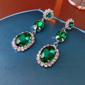 Diamond Oval Stud Earrings, green earrings