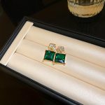 The retro trend is back! Green square crystal stud earrings set with diamonds to light up your fashion charm