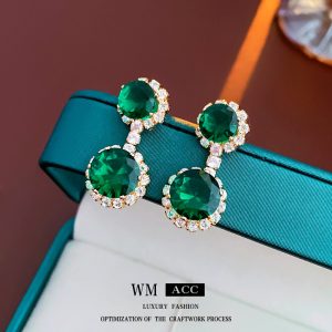 zircon circle earrings, green earrings