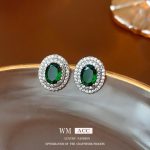 Shine in retro style! Green diamond-encrusted zircon multi-layered oval stud earrings, a perfect choice for fashionable vintage