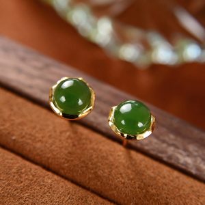 Hotan jade earrings, S925 sterling silver gold-plated, simple and elegant women