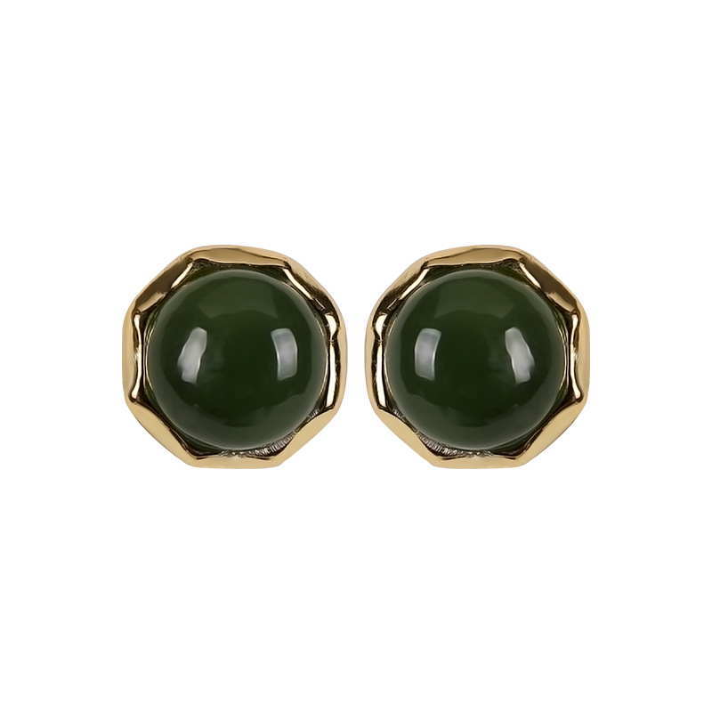 [Leading the Style] Hotan jade earrings, S925 sterling silver gold-plated, the choice of simple and elegant goddesses