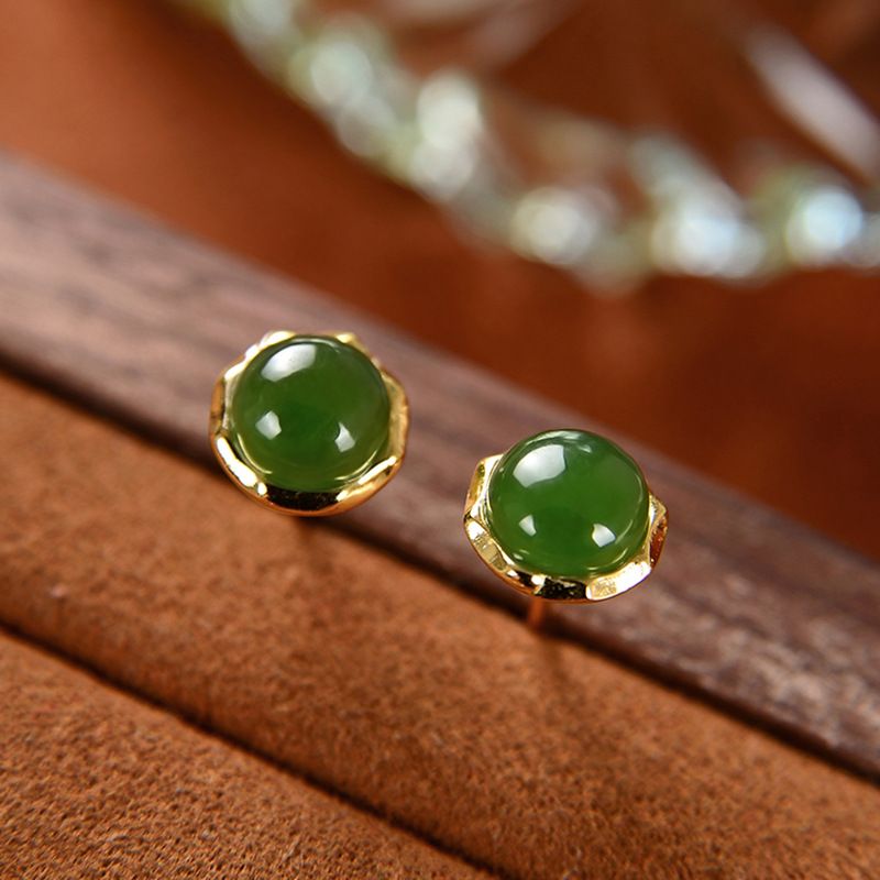 [Leading the Style] Hotan jade earrings, S925 sterling silver gold-plated, the choice of simple and elegant goddesses