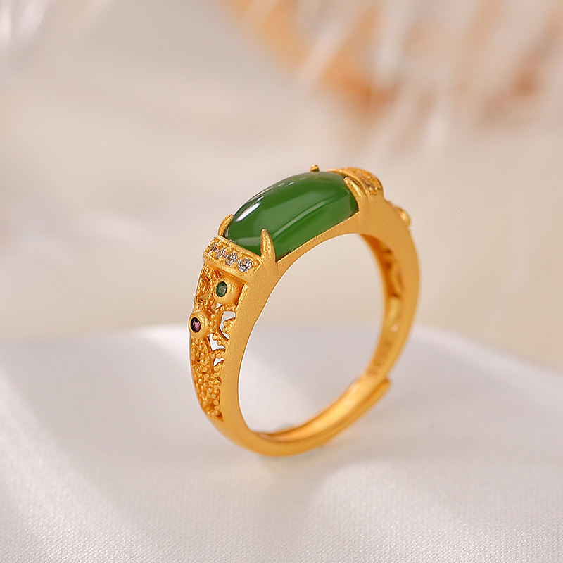 S925 sterling silver gold-plated Hetian jasper ring