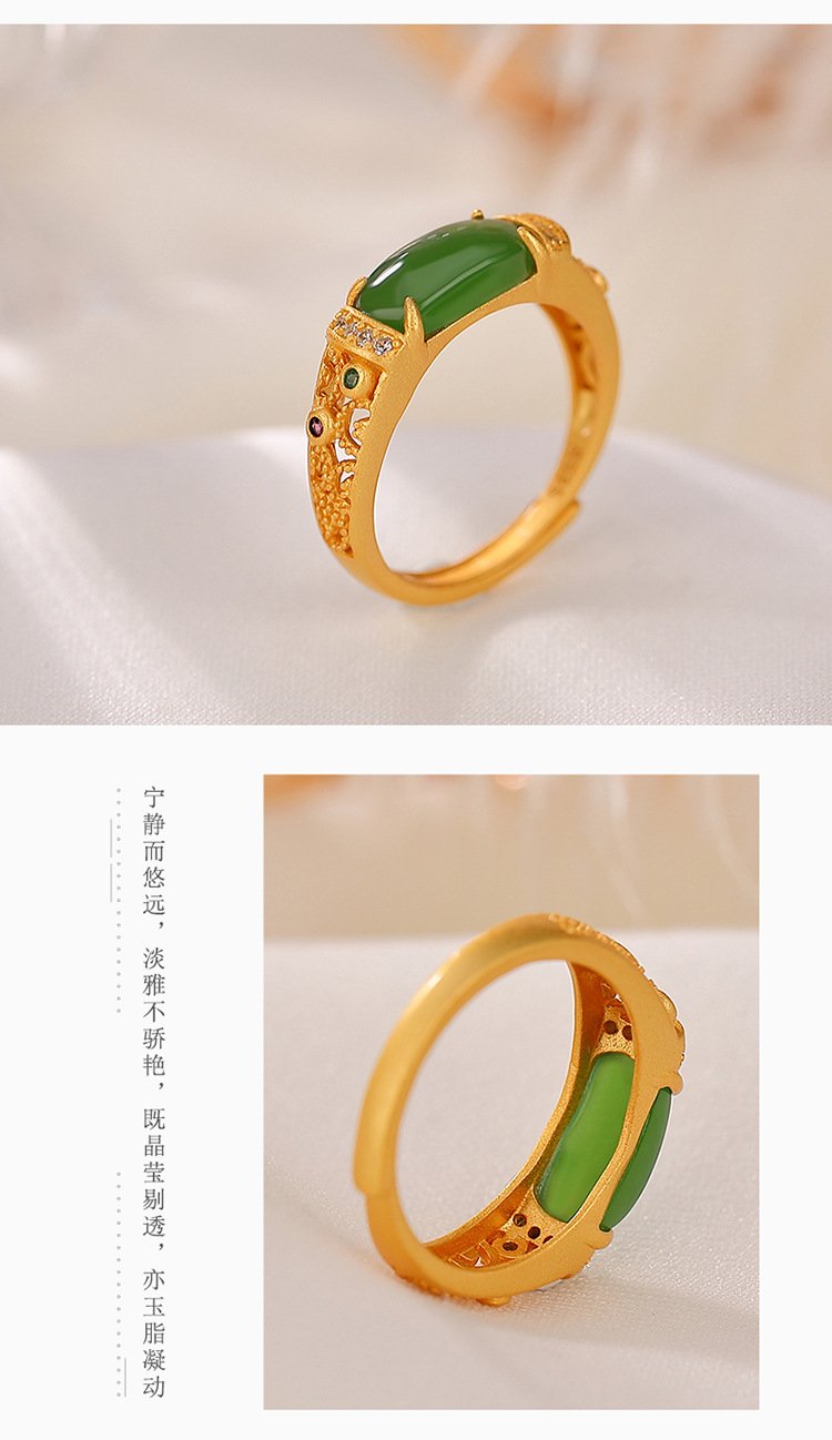 S925 sterling silver gold-plated Hetian jasper ring